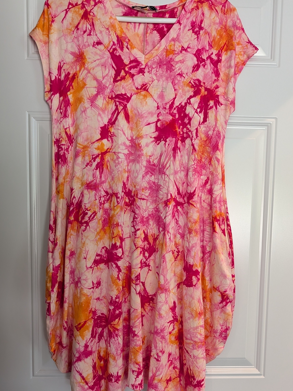 Funsport Pink & Orange Tie-Dye V-Neck Dress